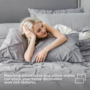 U by Bedsure Queen Comforter Set, 7-Piece Grey Pintuck Bedding Set, All-Season Microfiber Comforter with Flat Sheet, Fitted Sheet, Pillowcases, and Shams