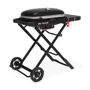 Weber Traveler Portable Gas Grill, 1 Burner, 13,000 BTU, 320 sq. in. Cooking Area, Porcelain-Enameled Lid, Cast Iron Grates, Folding Design with Wheels, Black, 1501740