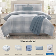 Mainstays Plaid 5-Piece Blue Comforter Set, King, Polyester, Hypoallergenic, All-Season, MSD566170522057