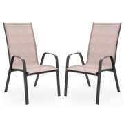 FUNDAZE Outdoor Dining Chairs Set of 4, Stackable Patio Dining Chairs with Armrest, Brown Fabric, Rustproof Steel Frame, High Back, Space Saving Design