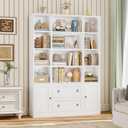 Homfa Cube Bookcase, 71in Tall, 12 Cubes, 4-Tier Triple Row Bookshelf with Storage Drawers and Doors, White with Gold Knobs