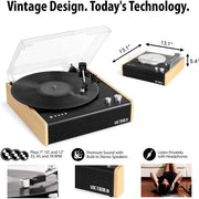 Victrola VTA72BAM Eastwood 3-Speed Dual-Bluetooth Hybrid Turntable, Black/Bamboo
