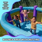 Sportspower Inflatable Bounce House with Slide, Whack-A-Play Game, Basketball Hoop, 550W Electric Blower, Blue Purple Yellow, INF-2415