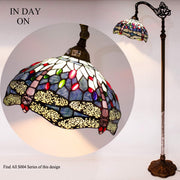 WERFACTORY Tiffany Floor Lamp, 64in Baroque Antique Bronze Base, Stained Glass Multicolor Dragonfly Shade, Adjustable Height, LED Light Included, S00412F03