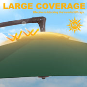 Fundaze 10ft Patio Umbrella Hanging Cantilever Offset, Adjustable Tilt, Green Polyester Canopy, Iron Frame