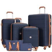 Travelhouse TH6608-6NB 6 Piece Hardshell Luggage Set With TSA Lock Spinner Wheels, Blue-Brown