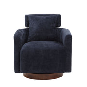 MOONMISS Chenille Upholstered 360 Round Barrel Chair with a Pillow, Navy Blue