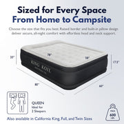 King Koil Luxury Air Mattress, 20in Full Size Beige Inflatable Airbed with Built-In Electric Pump, Coil-Beam Construction, Raised Pillow Zone, Waterproof Flocked Top, KK20C5BG29339