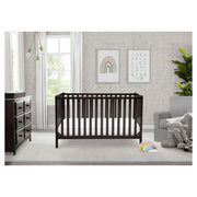 Delta Children Heartland 4-in-1 Convertible Baby Crib, Dark Chocolate, Adjustable Mattress Heights, Wood Construction, 555140-207