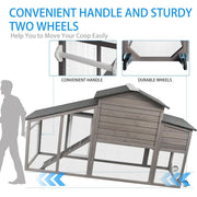 PETSCOSSET Chicken Coop with Run, Large Wooden Chicken Tractor with Wheels, Waterproof Asphalt Roof, Gray, Suitable for 2-3 Chickens 01-GREY-WHITE-WHEEL