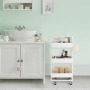 Seville Classics 3 Bin Metal Rolling Storage Utility Cart with Handle, Lockable 2-Inch Swivel Wheels, White