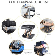 Ymokee 1000013 Adjustable Foot Rest with 4-Position Height, Foldable Metal Frame, Removable Leather Cushion, Black