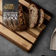 Thyme & Table Multi-Wood Butcher Block with Non-Slip Silicone Feet, Acacia Wood, 18 x 12 in, 1.2 in Thick, TT0970R-THY