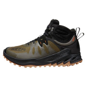KEEN Hiking Boots for Men, Dark Olive/Scarlet Ibis, 9.5M