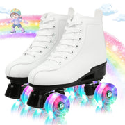 EONROACOO Teen Kids Skates with Light up Wheels, White Roller Skates for Girls Boys (Youth 4/Women's 4.5/Men 4)