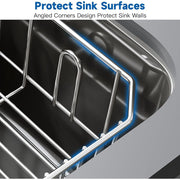 Wang Pujie Stainless Steel Small Dish Drainer, Compact 13.6in x 11.4in x 5.3in, Fits Double Bowl Sink, Space Saving Kitchen Rack with Movable Utensil Holder
