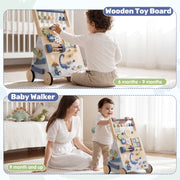 OROLIVING Wooden Baby Push Walker with Multicolor Activity Center, Toddler Learning to Walk and Sit-to-Stand Toy for 1 Year Old