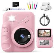 TIATUA Instant Film Camera, Digital HD 1080P, 3-Inch Screen, 10x Optical Zoom, Ink-Free Instant Black and White Printing, Blue, Includes 32GB Card and Printing Paper