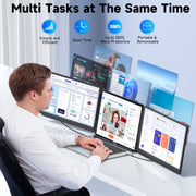 ENJOYBOT Laptop Screen Extender, 14-Inch Triple Screen Portable Monitor, FHD IPS Displays, Foldable Stand, Built-In Speakers, USB-C and HDMI Connectivity, S3
