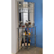 Mango Steam Chrome 3-Tier Corner Bar Tower with Tempered Glass Shelves and Mirrored Panels, Modern Home Bar Furniture, 31.5 in L x 15.75 in W x 73 in H, 20081