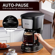 SECPOEDR 12 Cup Programmable Coffee Maker with Easy Pour Non-Drip Carafe and Removable Filter Basket, Black, 6693T