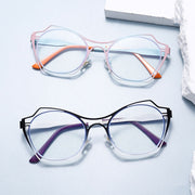 XINGNIAN Women Butterfly Oversized Metal Eyeglasses Frame with Anti-Blue Light Clear Lenses, Blue and Pink, 50mm Lens Width