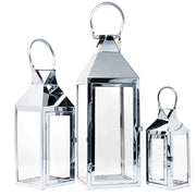 Allgala 3-Piece Jumbo Silver Hurricane Candle Lantern Set with Tempered Glass and Stainless Steel Frame