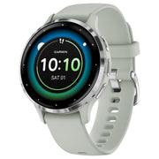 Garmin 010-02785-01 Venu 3S Silver Stainless Steel Bezel with Sage Gray Case and Silicone Band
