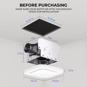 Akicon Bathroom Exhaust Fan, 110 CFM, 1.5 Sone, RGB LED Light with Dimmable 3CCT Lighting, Night Light, Remote Control, White, AKR110-RGB3-W