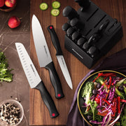 Astercook K15016P Knife Set, 15 Pieces Kitchen knives Set with Built-in Sharpener, High Carbon German Stainless Steel Chef Knife Block Sets, Sharp & Rust Resistant Dishwasher Safe, Black