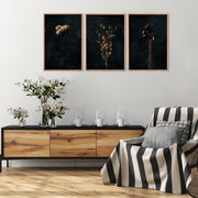 TOARTi Moody Dark Orange Floral Framed Canvas Wall Art Set, Minimalist Botanical Design, 16x24 in, Pack of 3
