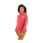 Carhartt Women's Clarksburg Graphic Sleeve Hoodie, Relaxed Fit, Midweight 10.5 oz Cotton-Polyester Blend, Pink Salmon Heather, Large, 102791-P60-L
