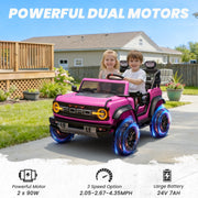 IYofe 24V 2 Seater Ford Bronco Raptor Ride On Car with Remote Control, Bluetooth, Spring Suspension, LED Lights, Pink