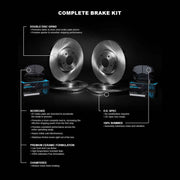 R1 Concepts Front Rear Brake Kit, Ceramic Brake Pads, Cast Iron Rotors, Low Dust, Direct Fit, WFWN2-63068