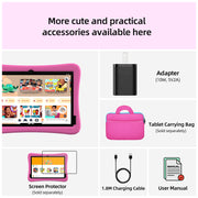 Plimpton 2025 Kids Tablet, Android 15, 10.1 Inch HD IPS Display, 12GB RAM, 64GB Storage, 8-Core CPU, Parental Control, Shockproof Case, Rotatable Bracket, 6000mAh Battery, Purple