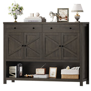 Homfa Farmhouse Console Table, Rustic Dark Brown, 55.1 in, 2 Drawers, 2 Cabinets, Open Bottom Shelf, Anti-Tip Safety