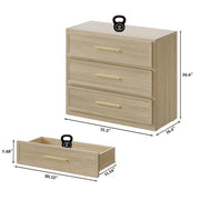 SICOTAS 3-Drawer Nightstand Set of 2 with Oversized Storage, Adjustable Feet, Gold Handles, Light Oak Finish, 31.3 in W