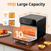 TINANA  YH-AF-13 10 QT Air Fryer Oven, 8 Preset Functions, LED Smart Touch Display, Oil-Less Cooking, Black