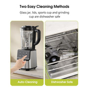 HoninJoy Kitchen Smoothies Blender, 1400W Motor, 51 Oz BPA-Free Glass Jar, 5 Speeds with Pulse Control, Stainless Steel Blades, Includes 20 Oz Travel Cup, Silver, LB6113