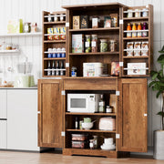 Walsunny Pantry Cabinet, Wooden Food Storage with 4 Doors, 1 Drawer, Adjustable Shelves, Rustic Brown, 67 Inches Tall SHX15530-BR