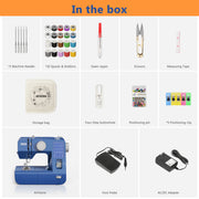 BCOOSS Mechanical Sewing Machine, Portable with 28 Built-In Stitches, Blue, Compact Design with Extension Table and Accessory Kit