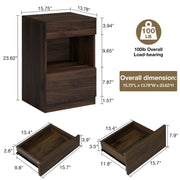 Hommpa Modern Nightstand with 2 Drawers and Open Shelf, Dark Walnut Brown Bedside Table with Storage