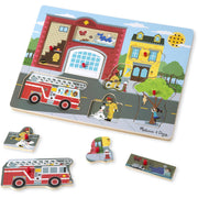Melissa & Doug Around the Fire Station Sound Puzzle - Wooden Peg Puzzle (8 pcs)