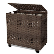Cherishgard 135L Handwoven Rattan Laundry Basket with Lid & 3 Removable Liner Bags 26x13x26
