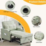 Ktaxon 3-in-1 Single Sofa Bed Convertible Sleeper Chair with Lumbar Pillow for Home Light Green