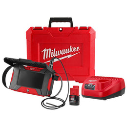 Milwaukee M12 Auto Shop Borescope with Wi-Fi File Sharing, 5.5in HD Touchscreen, Dual Cameras, 5mm Camera Head, Cordless, Red/Black, 3151-21