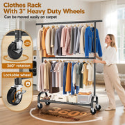 UNTIMATY Heavy Duty Clothing Garment Rack, 560 lb Load Capacity, Adjustable Double Rod, 1 Shelf, Black, Z250602