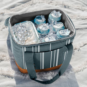 CleverMade Tahoe Soft Sided Collapsible Cooler Bag, 18 Can Capacity, Dusty Teal Striped