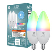 GE Lighting LED+ Color Changing Candle Bulbs, 16 Colors, Remote Controlled, 6W, 500 Lumens, E12 Base, Pack of 2