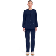 Cherokee Workwear Womens Snap Front Scrub Jacket, Tri-Blend Stretch Fabric, Navy, Size Medium, WW340
